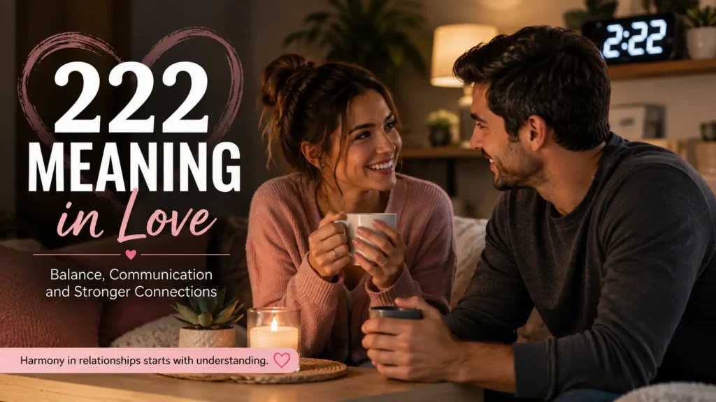 222 angel number meaning in love, symbolizing balance, communication, harmony, and stronger relationships.