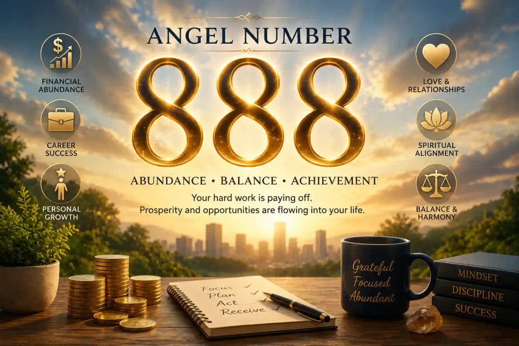 888 angel number symbolizing abundance, balance, career success, financial prosperity, love, and spiritual growth
