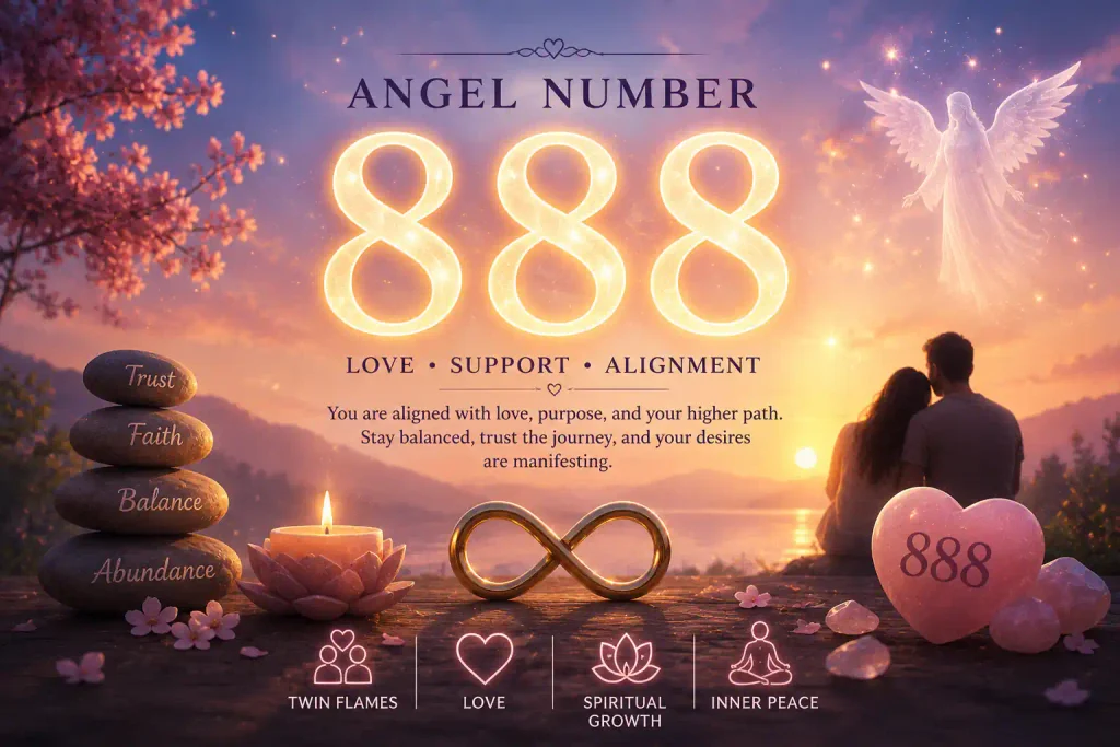 888 angel number representing love, twin flames, spiritual growth, inner peace, and relationship alignment