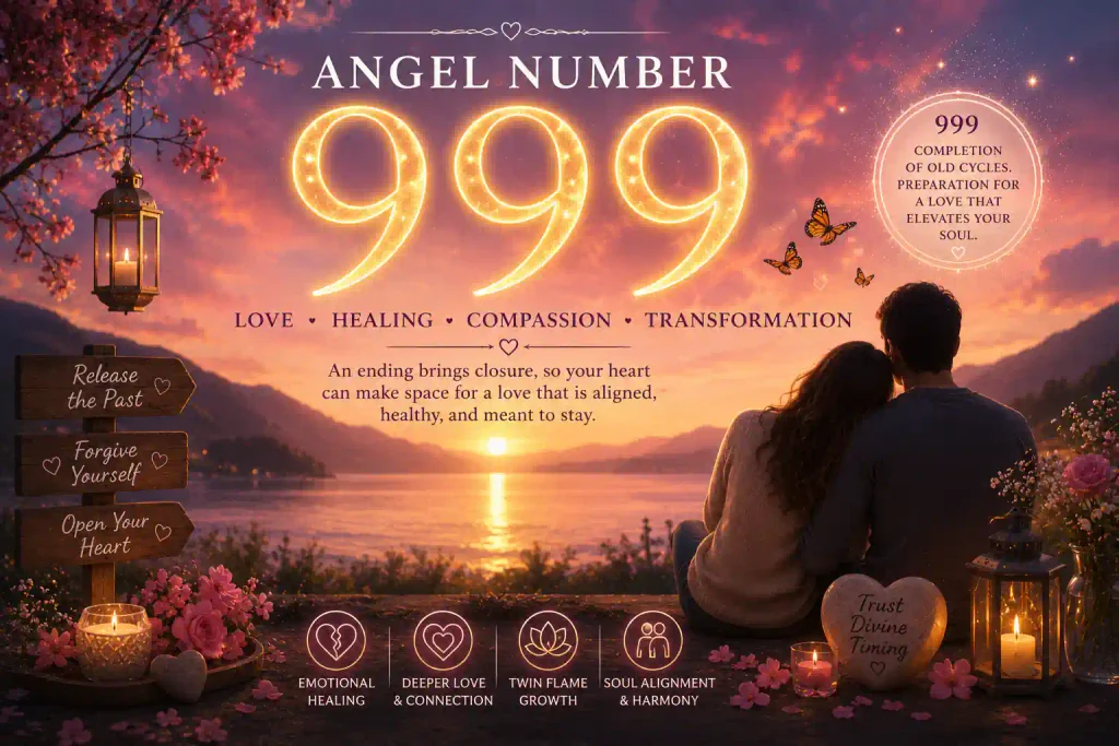 999 angel number meaning for love, emotional healing, compassion, twin flames, and relationship transformation